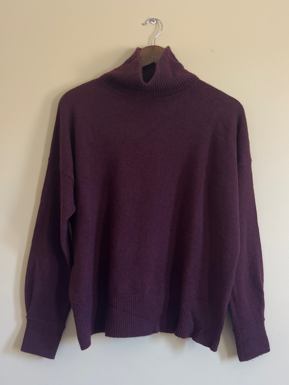 Autumn Cashmere 100% Cashmere Turtleneck Sweater in Eggplant Purple